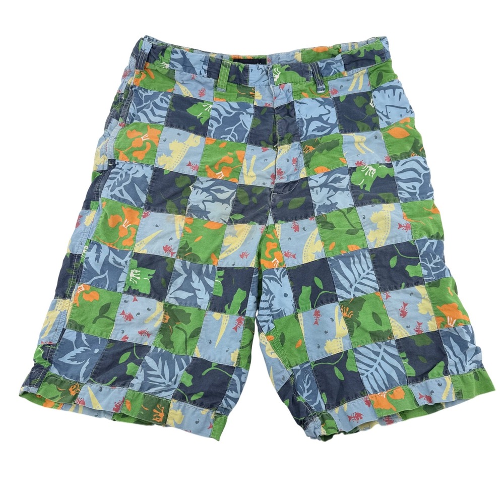 Abercrombie & Fitch Patchwork Y2K Short Men 32 Multi Color Tropical Animal Print